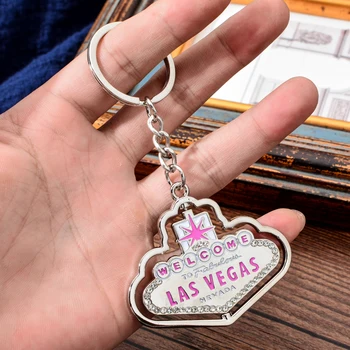

Fashion Vicney Hand Made Mount Las Vegas Rhinestone Key Chain Women Silver Plated Rotatable keyring Charm Bag Portable Keychain