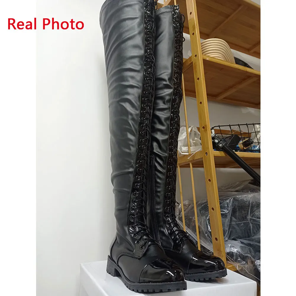 Female Boots Platform Square Heel Zip Cross-tied Winter Comfy Woman Over The Knee High Boots Shoes Big Size 46