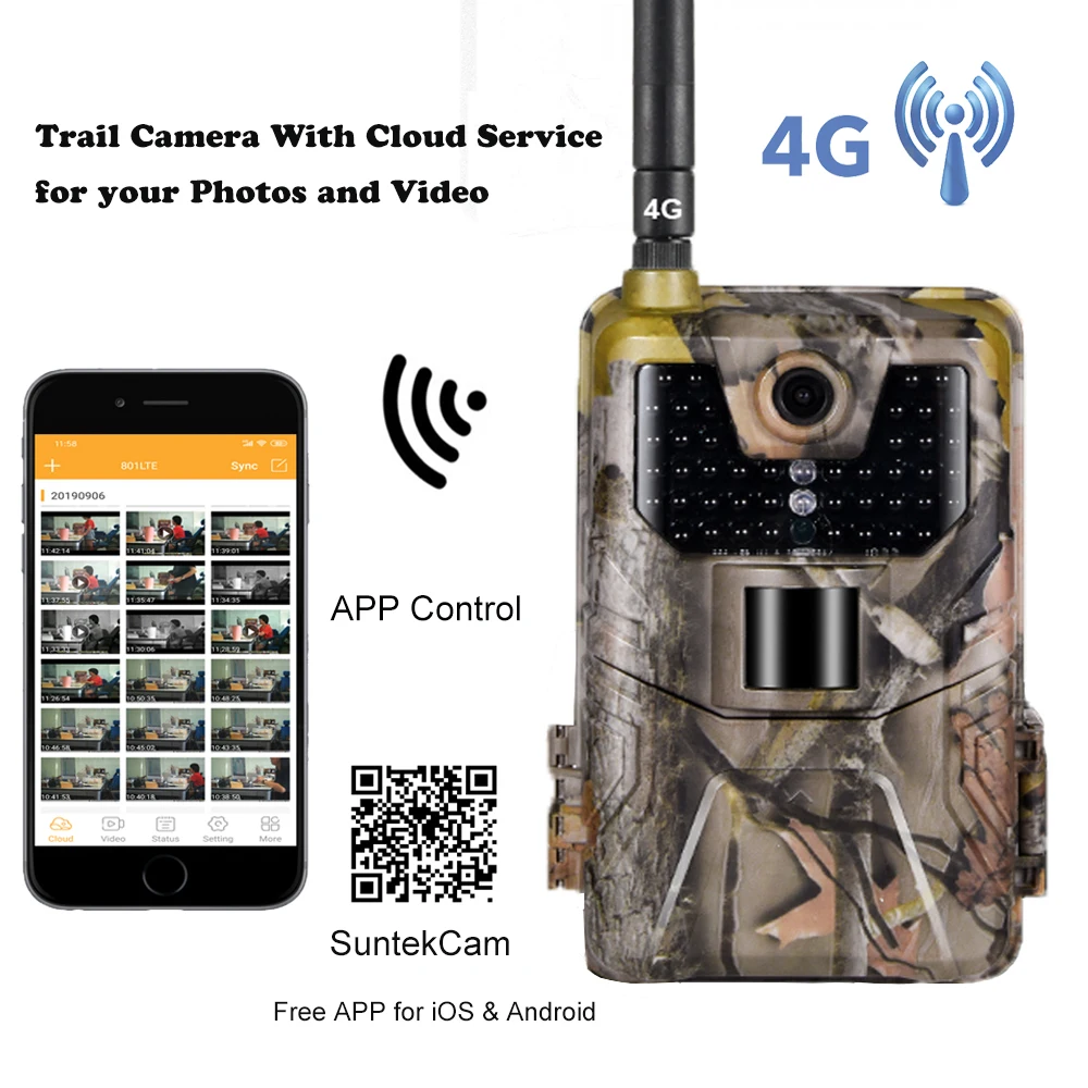 SuntekcamAPP Control Trail Camera Cloud Service 4G 30MP 2K Wireless Wildlife Hunting Cameras Night Vision Surveillance HC900Plus 6