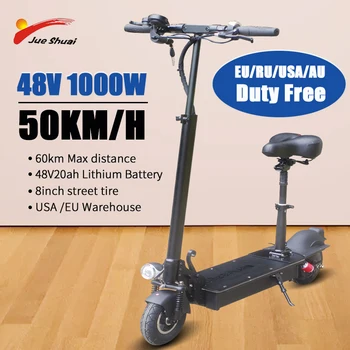 شراء Js سكوتر كهربائي 1000 واط سكوتر مزود بمحرك Eléctrico 60km/ساعة 18AH بطارية 8 بوصة الإطارات طوي سكوتر ركلة قوية للبالغين