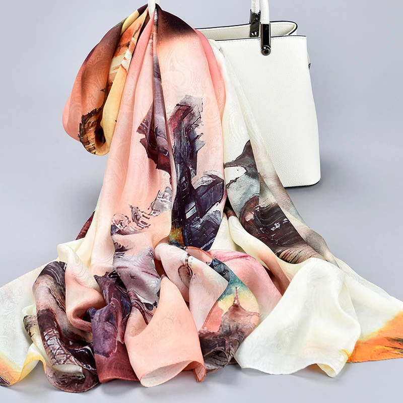 

100% Real Silk Scarf Women Hangzhou Silk Echarpe Shawls,Wraps Ladies Foulard Femme Hollow Out Jacquard Natural Silk Scarves Long