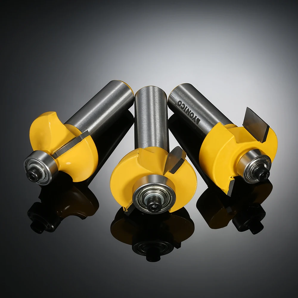 3PCS milling cutters Glass Door Router Bit Kitchen Doors 1/2" Shank 1/2" Blade milling Cutter for Wood Drilling Woodworking tool