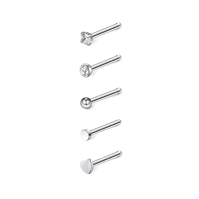 Nose Piercing Ring Nose Nails Piercing Crystal Nose Stud Pack 20G L Shape Nose Rings Set Heart Nostril Cruve L Shape