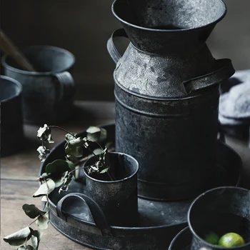 

Vintage Wrought Iron Storage Tank Handmade Antique Galvaninzed Zinc Kitchen Storage Bins Set Home decor Photography props 1set