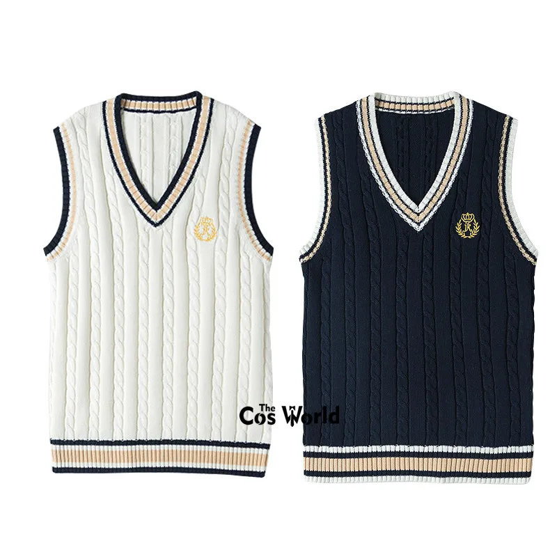 

S-5XL Spring Autumn Men's Women's Sleeveless Stripes Knit Vests Pullovers V Neck Sweaters For JK School Uniform Student Clothes