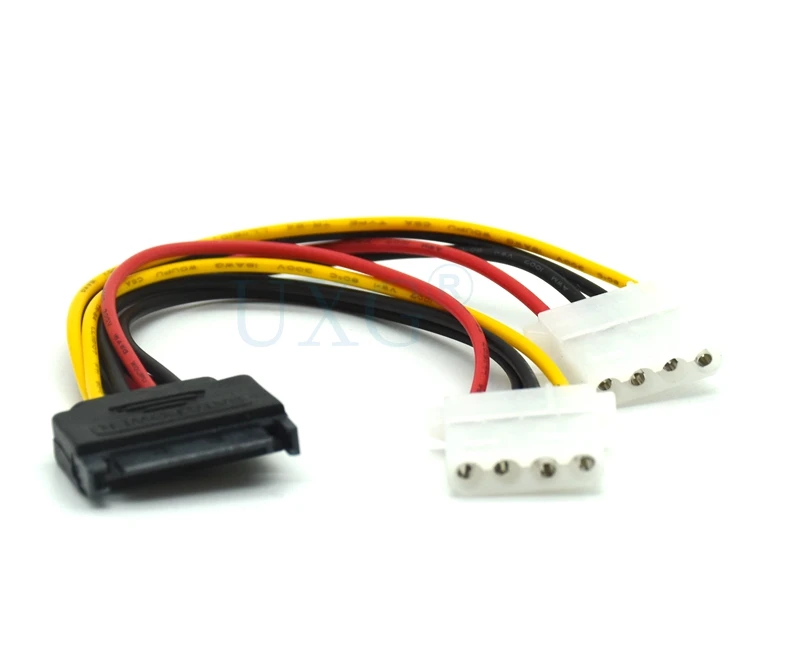 Power Cable 15Pin SATA to 2 Dual 4Pin IDE Molex Power Lead Y Splitter Cable Cord 18AWG Wire 20cm for Bitcoin Miner Mining