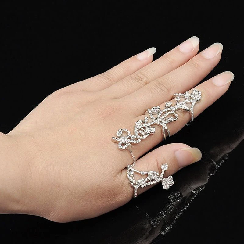 Женские Модные ювелирные изделия несколько пальцев стек кольца на костяшки Shellhard позолоченные серебряные цветы стразы набор колец с кристаллами