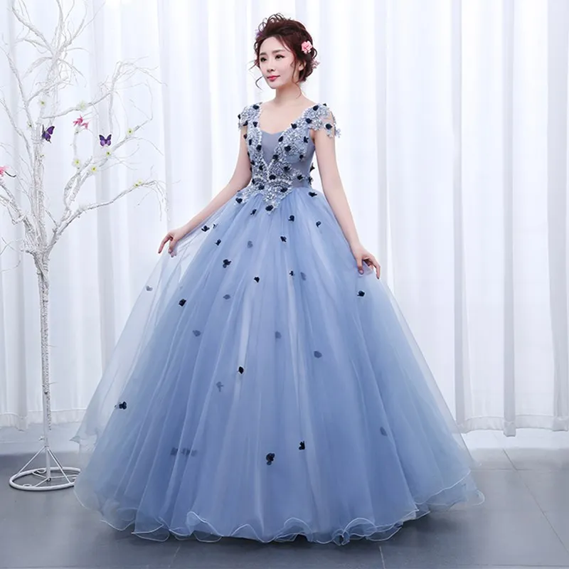 Vestidos Quinceanera 15 Anos бальные Платья пышные платья новое платье для выпускного вечера с аппликацией для вечерние платья с v-образным вырезом Vestido 0021