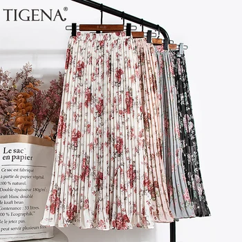 

TIGENA Floral Print Long Pleated Skirt Women Fashion 2020 Summer Korean Boho Beach Holiday A Line High Waist Maxi Skirt Female