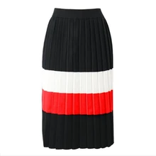 Женские юбки с эластичными лентами, Осень-зима, теплая трикотажная прямая юбка в полоску, контрастная цветная юбка средней длины, юбки женски