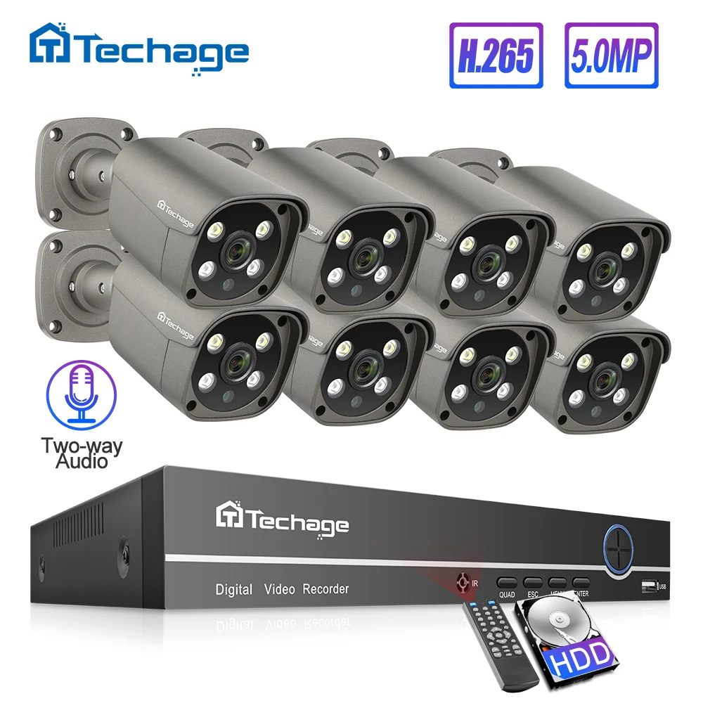  Techage H.265 8CH 5MP HD POE NVR Kit CCTV Security System Two Way Audio AI IP Camera Outdoor P2P Vi - 4.00002E+12