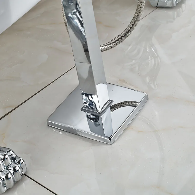 ULGKSD Bath Tub Sink Faucet Chrome Waterfall Bathtub Mixers Free Standing Hot and Cold Bath Shower Set Handshower Floor Mounted
