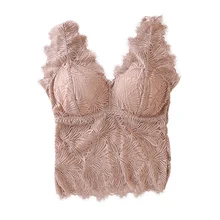 Сексуальный женский топ с подкладкой, Женская майка с v-образным вырезом, кружевной топ пуш-ап, широкие лямки, обернутая грудь, красивый женский жилет без оправы на спине