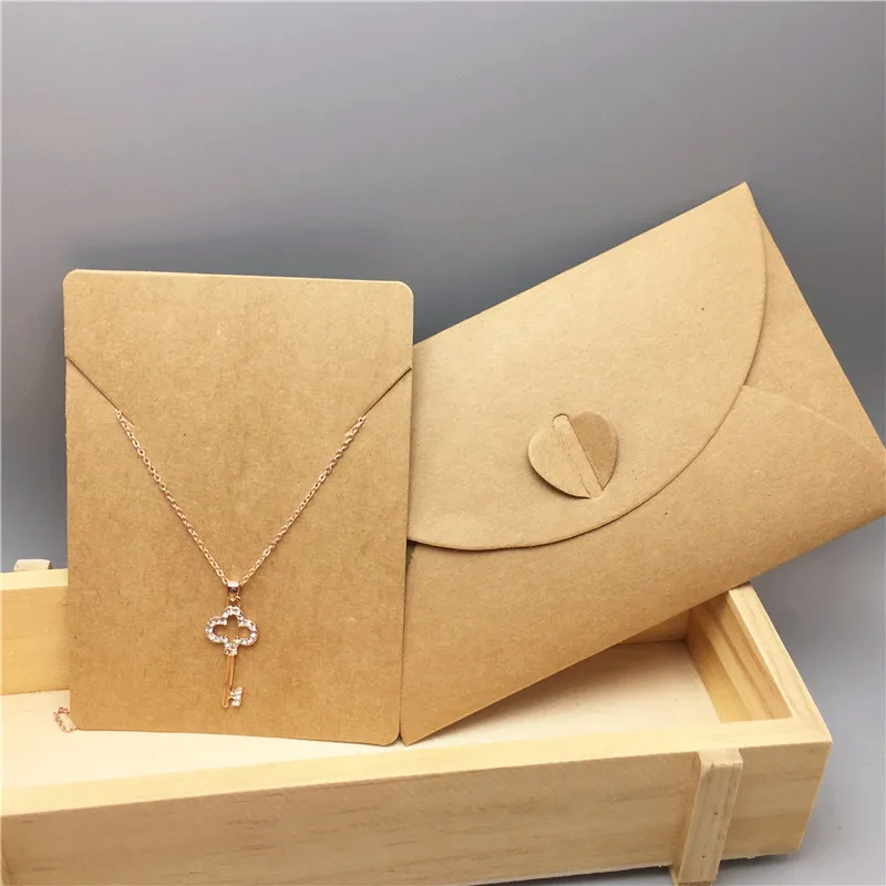 24 комплекта упаковочной бумаги для ювелирных изделий, картонный конверт из крафт-бумаги, ожерелье/подвеска, открытки и милые подарочные пакеты 15*10 см, коробки для ювелирных изделий - Цвет: Envelope with cards