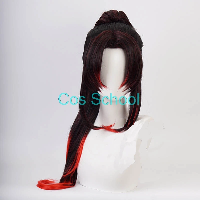 Cos School Demon Slayer: Kimetsu no Yaiba Kokushibou Косплей парики черный и красный смешанный цветной хвост длинные волосы Kokushibou парики