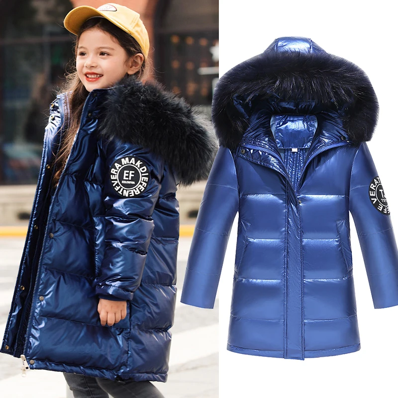 

Russian Boys Winter Jacket For Girls Down Kid Teenager Outerwear Waterproof Coat Parka Children Real Fur Clothing Snowsuit