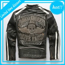 Мужская куртка из натуральной кожи, новая мотоциклетная байкерская куртка с черепами, винтажная мягкая Толстая воловья кожа, Мужская Роскошная брендовая Дизайнерская куртка