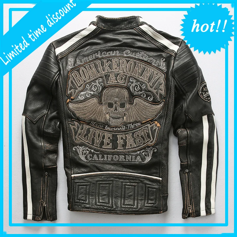 Мужская байкерская куртка из натуральной кожи винтажная мягкая Толстая воловьей