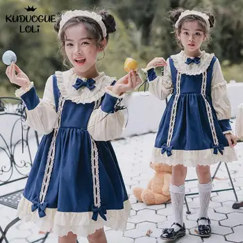 

Baby Girls Lolita Dress Children Sweet Cute Princess Long-sleeve Spanish Royal Costume For Birthday Cosplay Party Red Navy Black