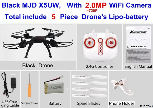 MJDTOYS X5UW 2,4g 4ch дистанционное управление RC Дрон Квадрокоптер вертолет с FPV Wifi широкоугольная HD камера в реальном времени - Цвет: black x5uw 5b 2mp