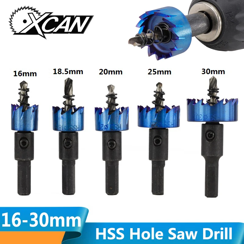 

XCAN 5pcs 16/18.5/20/25/30mm Hole Saw Drill Set Nano Blue Coated HSS Core Drill Bit Metal Hole Opener Hole Saw Cutter