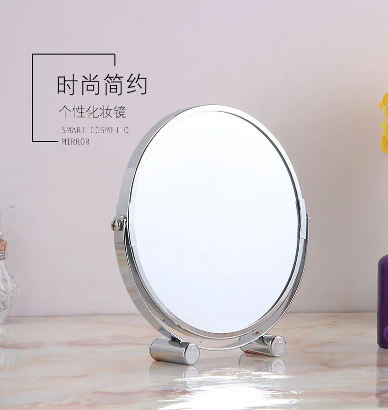 Desktop Double-Sided Makeup Mirror 3 Times Amplifier Beauty Metal Small Mirror Bathroom Dresser Hairdressing Mirror Manufacturer