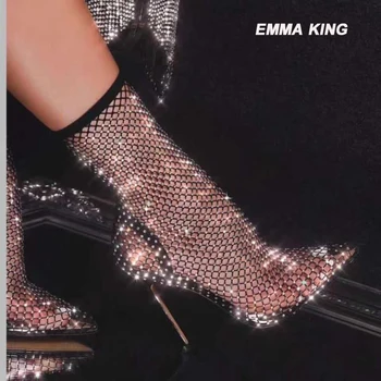 

Women rhinestone boots large size high-heeled sandals trendy women stiletto over-the-knee net boots sexy hollow stocking boots