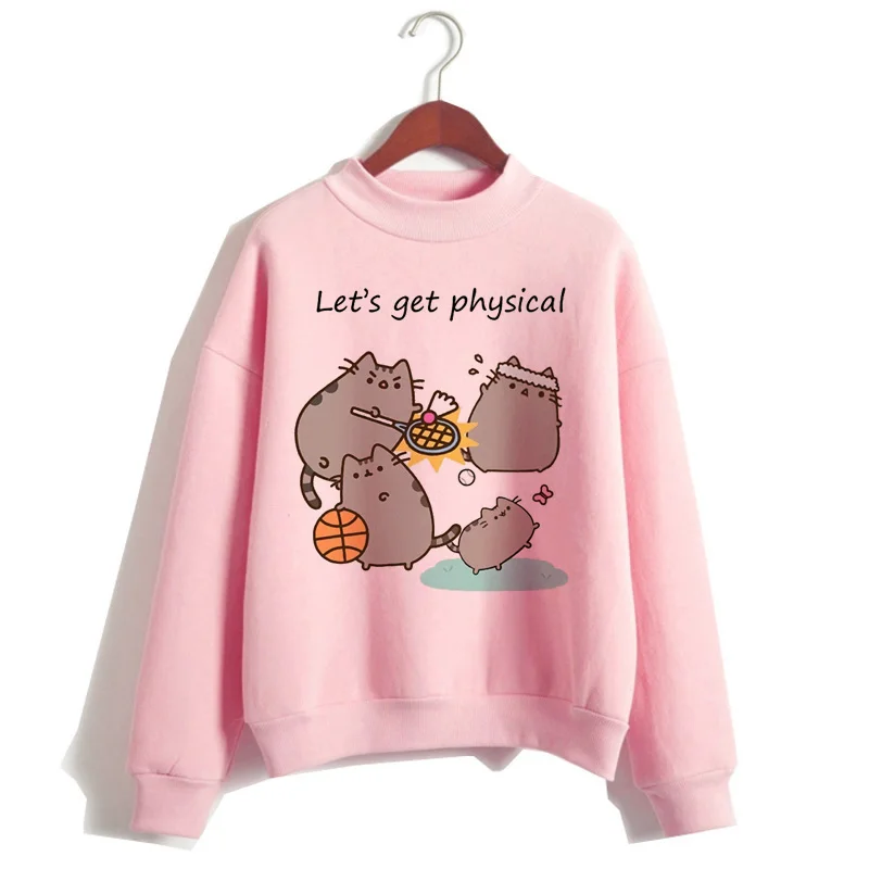 Pusheen Кошка толстовки Harajuku для женщин Забавный мультфильм толстовка Kawaii Ullzang милый с капюшоном Корейская зима 90s теплая толстовка женская - Цвет: 1028