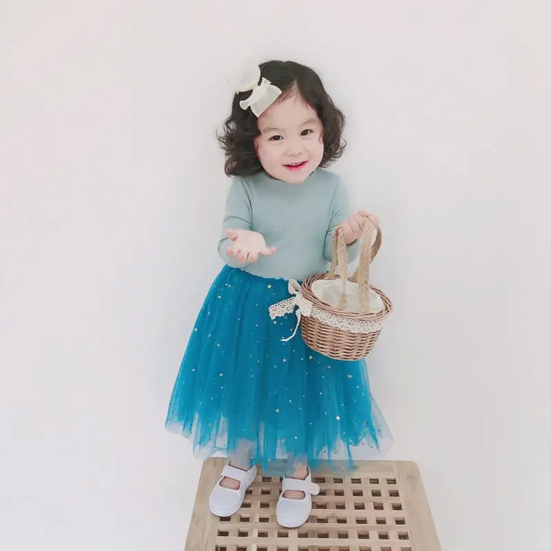 

2019 Autumn New Style Girls Dress Star Gauze Puffy Princess Dress Korean-style INS Western Style Long Sleeve Children Shirt