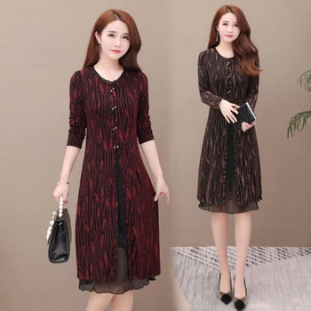

Elegant Fake Two Piece Women Dress Office Lady Long Sleeve Dresses 2019 Autumn Winter Plus Size Women Casual Dress L-5XL