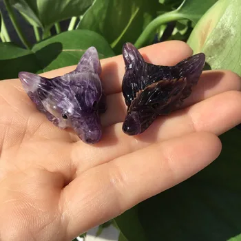 

Hand Carved Natural Dream Amethyst Wolf Head Pendant Necklace Crystal Jewelry Making Reiki Healing