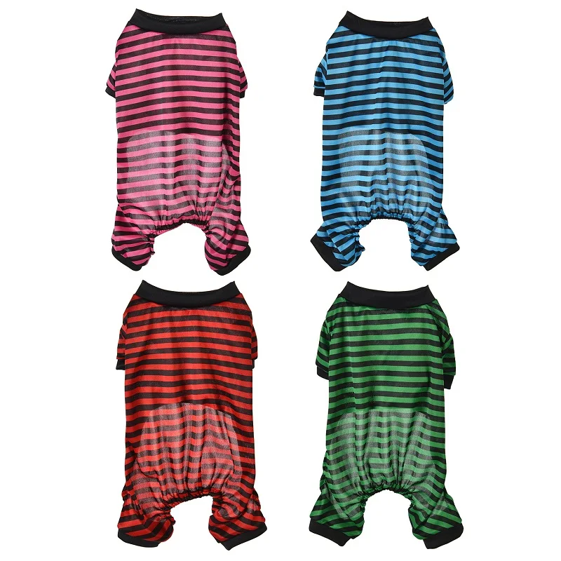New Thin Stripe Pet Dog Pajamas For Cats Jumpsuit Dog Clothes Puppy Clothing Summer Cat Sleepwear Dogs Pyjamas Pet Nightshirt 35