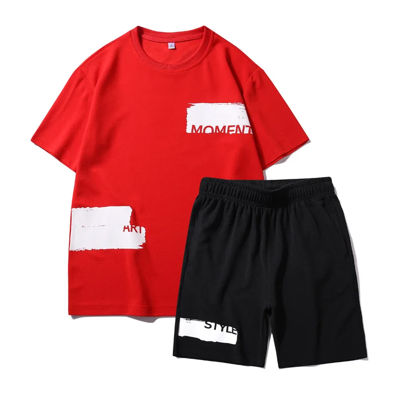 

Summer MEN'S Short-sleeved T-shirt Fashion Set 2019 New Style Korean-style Trend Sports Clothing Casual Two-Piece Set Men's Fash