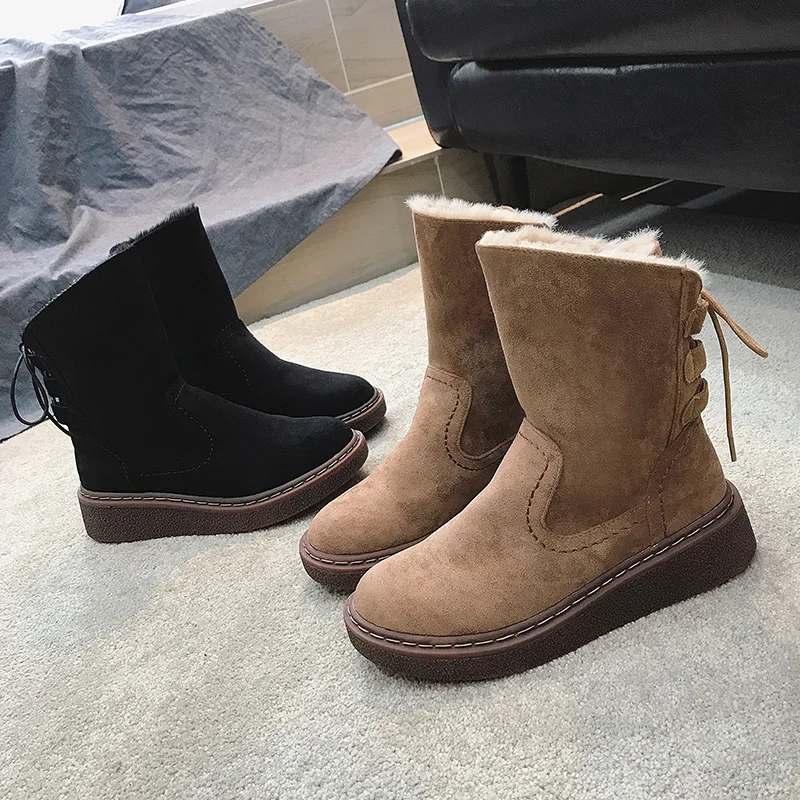 

Women Fur Boots Ladies Winter Shoes Woman Zipper Casual Knee Boots Keep Warm Snow Boots Black 2020