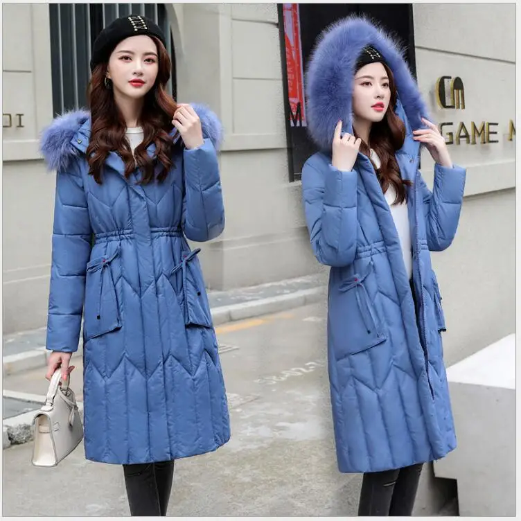 Female New Direct Selling Polyester Parka Plus Size Hooded Winter Jacket Women Warm Thicken Coat Cotton Long Chaqueta Muje - Цвет: Smoky blue