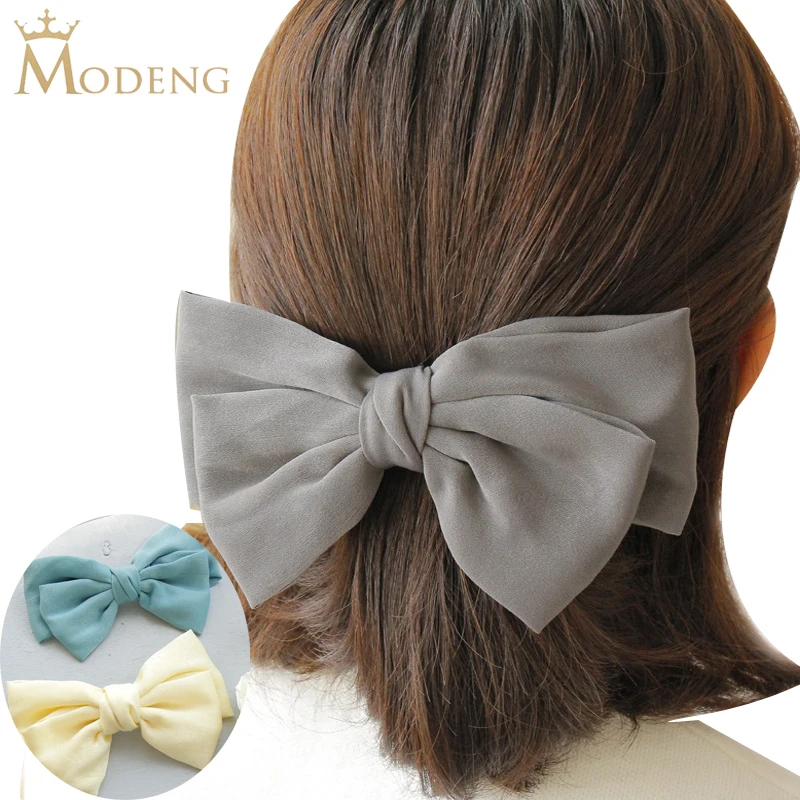

1PCS Fashion Chiffon Barrette Bow Hair Clip Sweet Solid Color Bow Spring Clip Hairpin Woman Girls Hairgrips Hearwear Accessories
