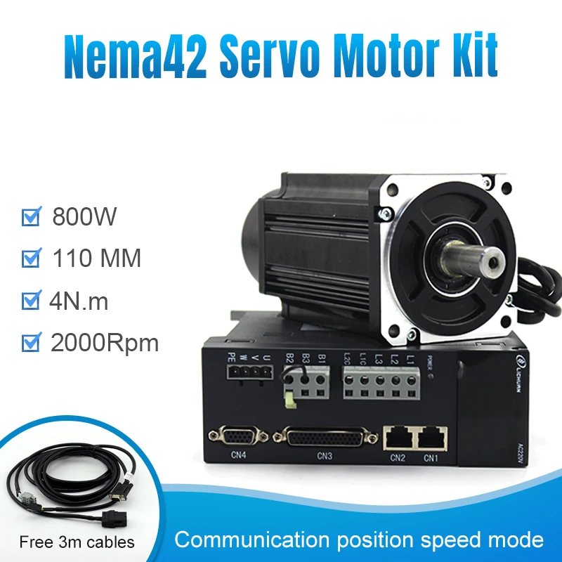 220В AC Серводвигатель и привод для nema42 110 мм рама 800 Вт 2000 об/мин 4n. М с кабельным