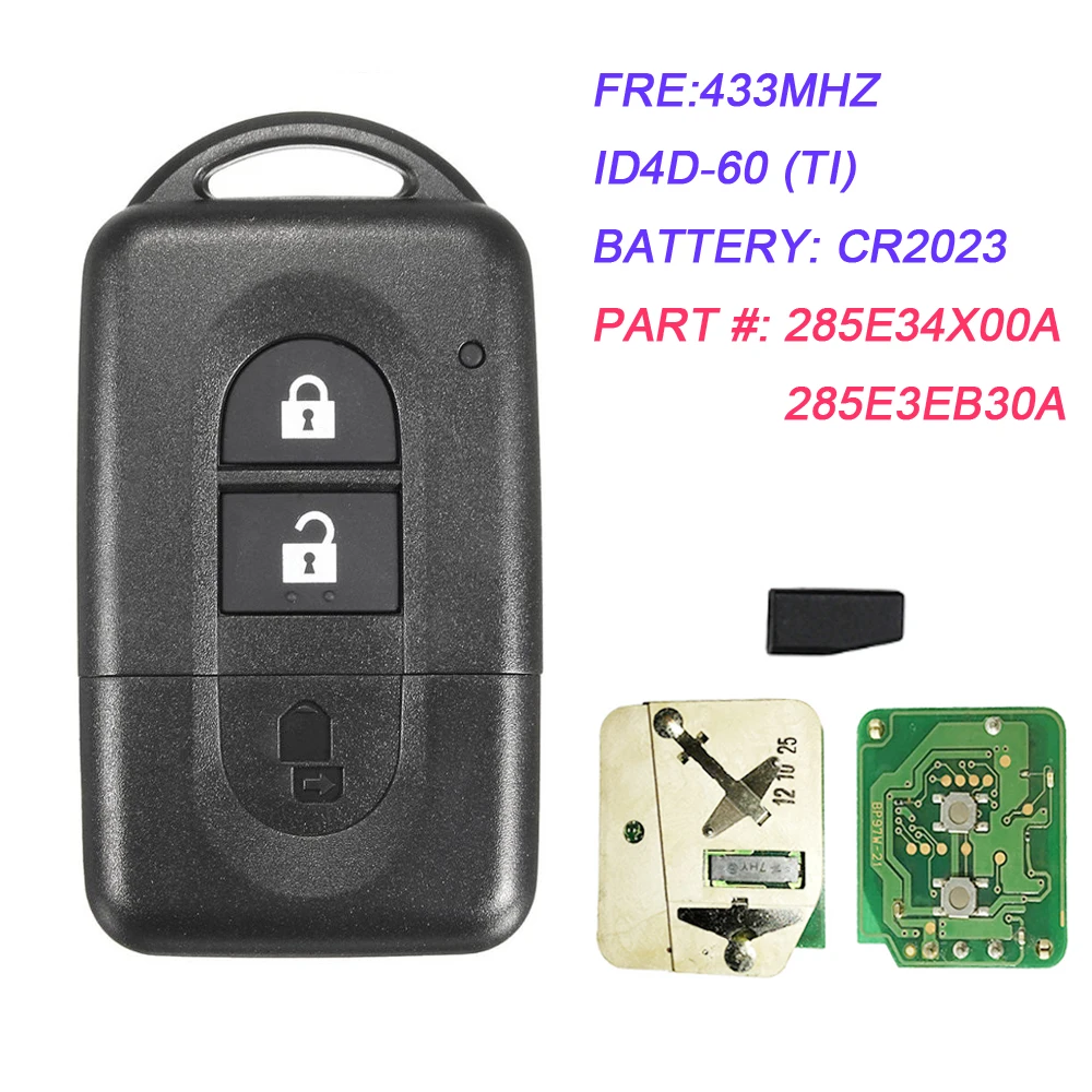 3 кнопочная карта для Nissan Qashqai X Trail умный дистанционный ключ 433 МГц 4D 60 285E3 4X00A /