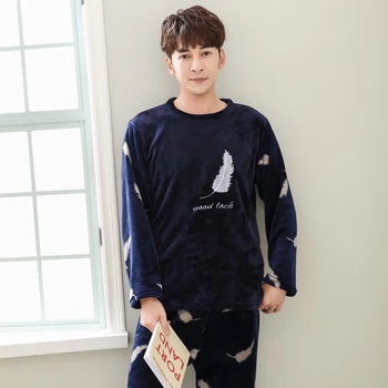 

2020 Winter Long Sleeve Flannel Pajamas Sets For Men Thick Warm Coral Velvet Pyjama Pijama Male Print Sleepwear Homewear Clothes