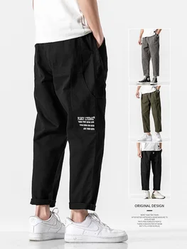 

Pants Men's Casual Pants Spring and Summer Thin Loose Cotton Cargo Trousers Straight Capri-Pants