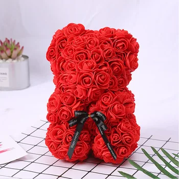 

Fashion 25cm Solid Romantic Cute Rose Bear Flowers Wedding Decoration Party Valentine's Day Gifts For Girlfriend