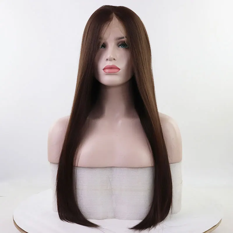 Bombshell темно-коричневый цвет#6 синтетический парик фронта шнурка шелковистые прямые термостойкие волокна волос натуральные волосы для женщин парики