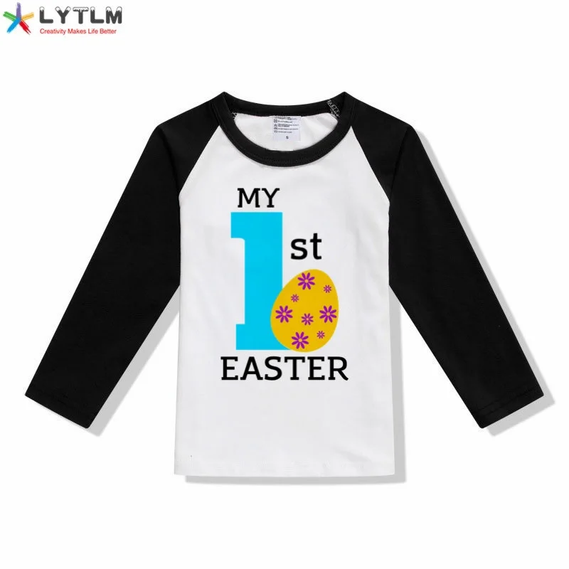 LYTLM/футболка с пасхальными яйцами и динозаврами белая футболка с длинными рукавами топы для девочек и мальчиков, осень, футболка Топы для маленьких мальчиков и девочек - Цвет: CX Raglan Black