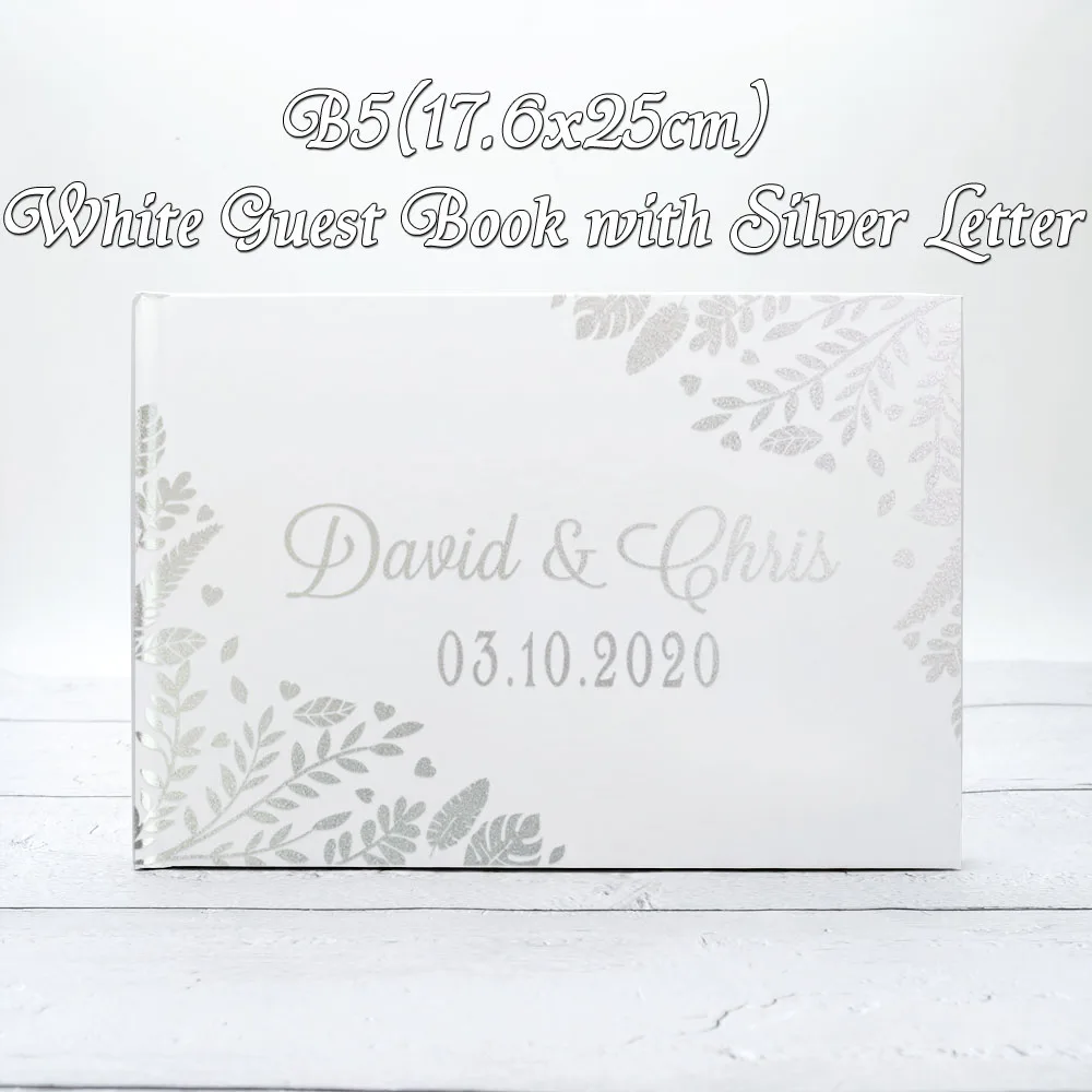 Персонализированная Свадебная Гостевая книга, гостевая книга из золотой фольги, гостевая книга на заказ, свадебный сувенир, идея для свадебного душа - Цвет: White(silver letter)