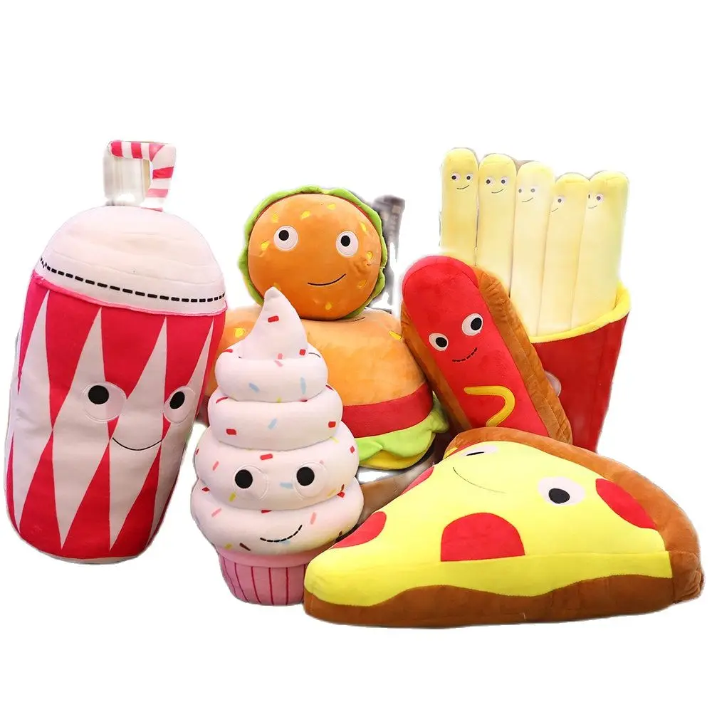 Cartoon plush hamburger Toy ice cream french fries toy stuffed fast food Popcorn cake pizza pillow cushion kid toy birthday gift custom custom printing food packing french fries chicken sushi take away box fast food disposable burger box packaging