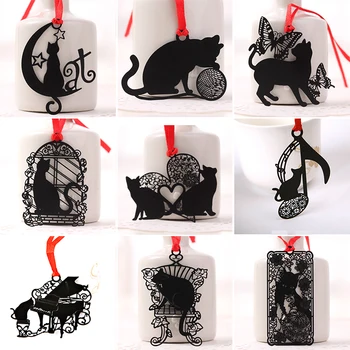 

Cute Black Metal Cat Bookmarker Animal Cats Book Mark For Books Paper Clip Teachers Students Gift Office School Stationery