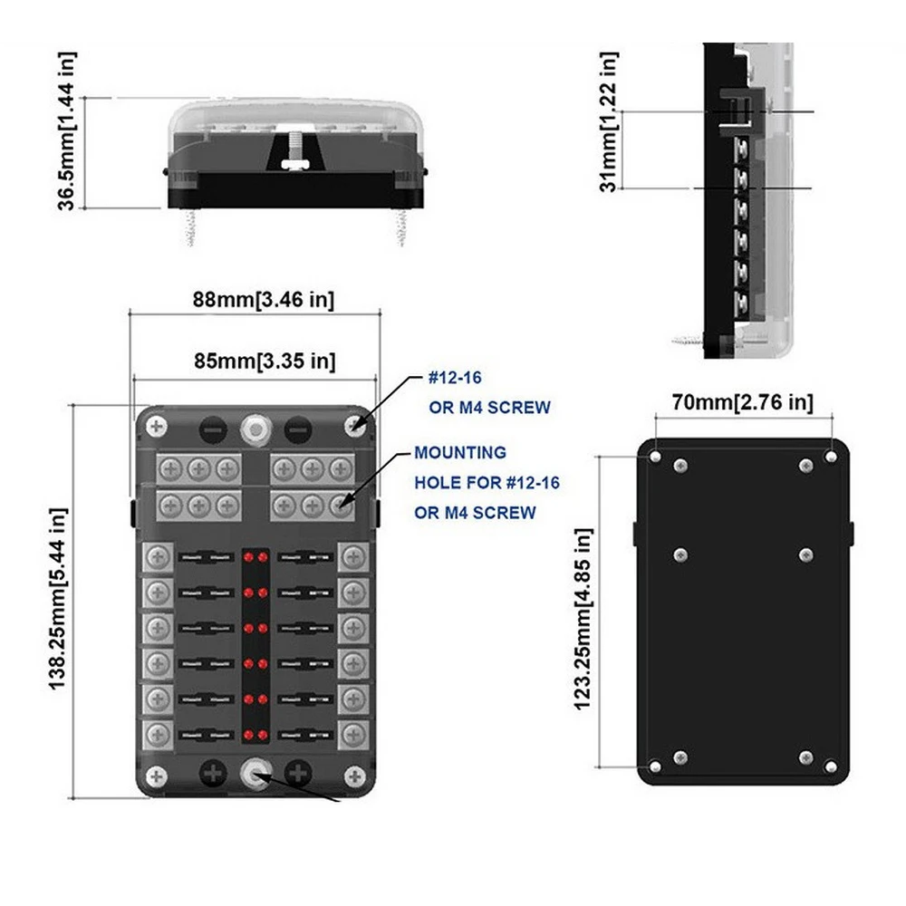 32V Car Fuse Box Insurance With Negative Insert Base Set Accessories 24 Pcs Screw Terminals With LED Indicator