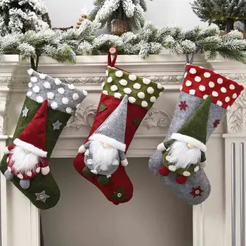 

Large Christmas Stocking Pendant Cloth Gift Ornament Bag Pendant Forest Old Man Shoes Doll Christmas Party Xmas Stockings