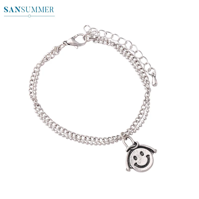 

New Fashion Cute Personality Cartoon Smiley Cross Popular Personality Charm Boho Rock Vintage Style Bracelet For Women Jewelry