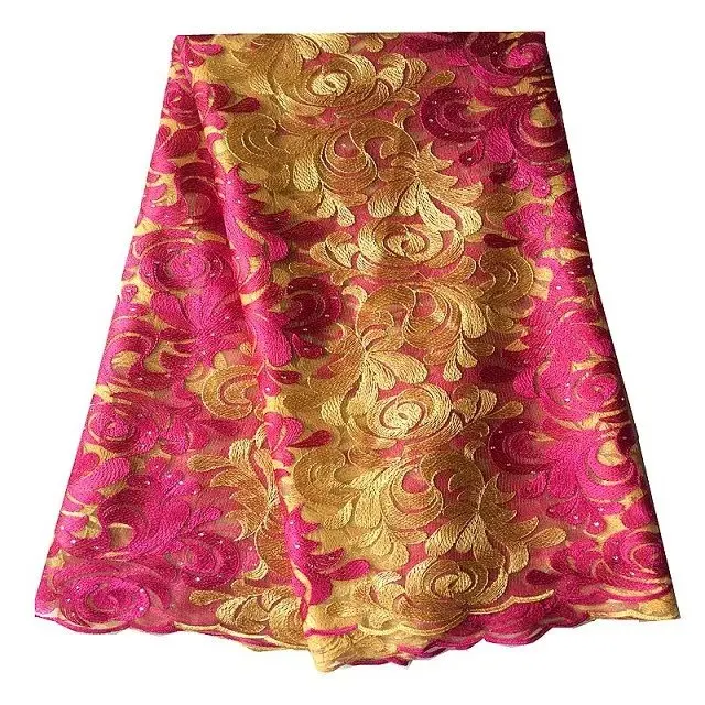african lace fabric pink gold